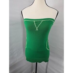 LIV Green Knit Tube Top Strapless Pocket Contrast Stitch Y2K Size Large 2080